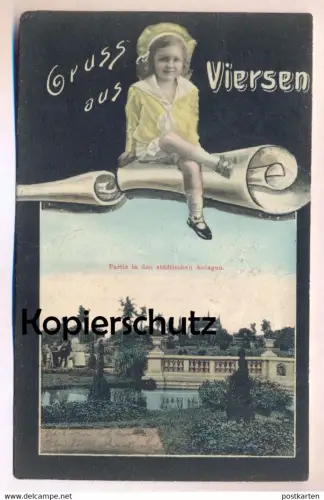 ALTE POSTKARTE GRUSS AUS VIERSEN PARTIE IN DEN STÄDTISCHEN ANLAGEN Mädchen girl fille postcard Ansichtskarte cpa AK