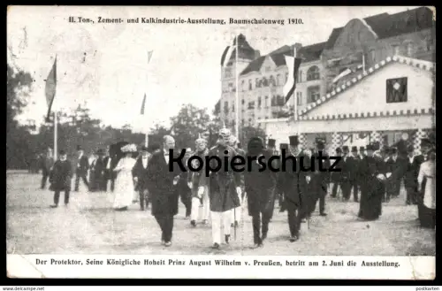 ALTE POSTKARTE BERLIN 1910 II. TON-, ZEMENT-, UND KALKINDUSTRIE-AUSSTELLUNG BAUMSCHULENWEG PRINZ VON PREUSSEN AK cpa