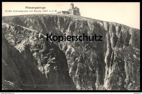 ALTE POSTKARTE RIESENGEBIRGE GROSSE SCHNEEGRUBE MIT BAUDE 1490 M Ü. M. Krummhübel Schlesien Schronisko Karpacz cpa AK
