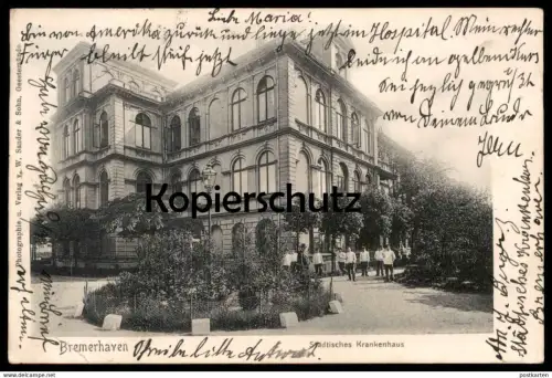 ALTE POSTKARTE BREMERHAVEN STÄDTISCHES KRANKENHAUS PERSONAL Text: Bin aus Amerika zurück und liege jetzt im Hospital...