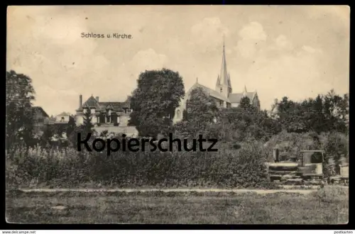 ALTE POSTKARTE SCHLOSS UND KIRCHE SENUE ARDENNEN DAMPFLOK locomotive à vapeur steam engine train Ardennes cpa AK