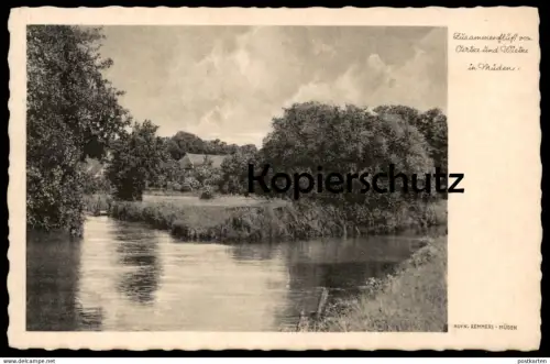 ALTE POSTKARTE MÜDEN ZUSAMMENFLUSS VON OERTZE UND WIETZE FLUSS Fassberg Ansichtskarte cpa AK postcard