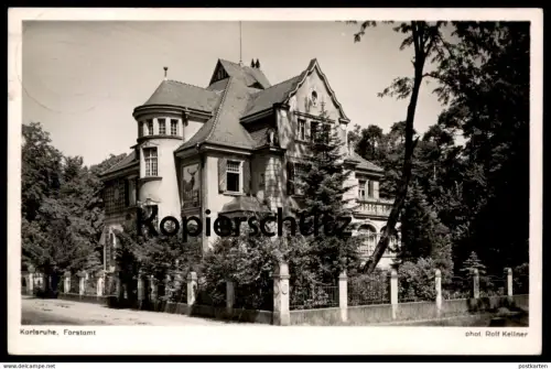ALTE POSTKARTE KARLSRUHE FORSTAMT 1940 HIRSCH GEMÄLDE AM HAUS PHOTO ROLF KELLNER Ansichtskarte cpa AK postcard