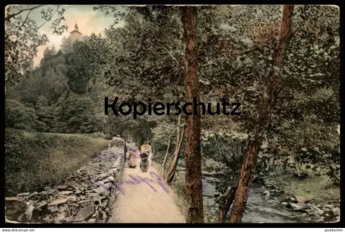 ALTE POSTKARTE BAD BERNECK PARTIE AN DER ÖLSNITZ IM FICHTELGEBIRGE FRAU MIT KIEPE Ölschnitz Ansichtskarte cpa postcard