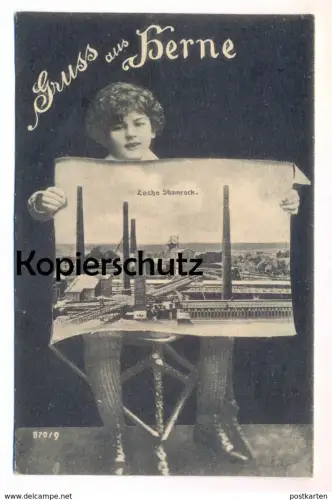 ALTE POSTKARTE GRUSS AUS HERNE ZECHE SCHAMROCK Shamrock Frau Kind woman femme coal mine montage photo Ansichtskarte cpa