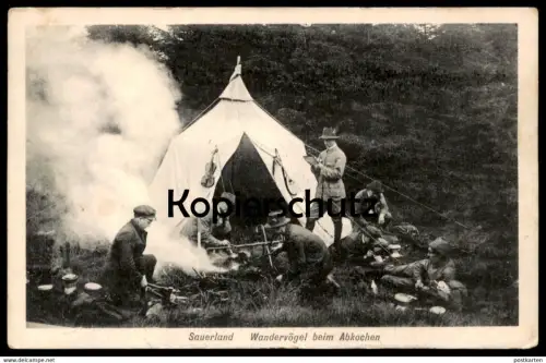 ALTE POSTKARTE SAUERLAND WANDERVÖGEL BEIM ABKOCHEN Pfadfinder boy scouts scout Geige violin Ansichtskarte AK postcard