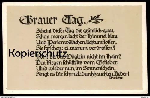 ALTE SPRUCH POSTKARTE GRAUER TAG WILL SCHIRP Berndorf Gerolstein grey day Vogel bird Ansichtskarte AK cpa postcard