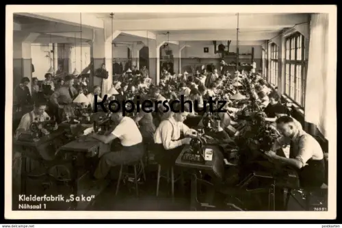 ALTE POSTKARTE SAARBRÜCKEN KLEIDERFABRIK SAKO NÄHSAAL 1 PFAFF NÄHMASCHINE worker cpa AK Ansichtskarte postcard