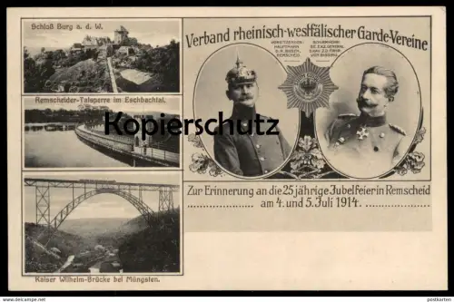 ALTE POSTKARTE REMSCHEID 1914 JUBELFEIER VERBAND RHEINISCH-WESTFÄLISCHER GARDE-VEREINE Soldat Soldaten cpa AK postcard