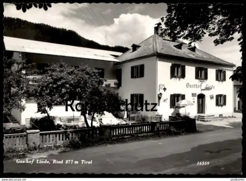 ÄLTERE POSTKARTE GASTHOF LINDE RIED 877 M TIROL SCHILD GÖSSER BIER TAXI JOPA postcard cpa AK Ansichtskarte