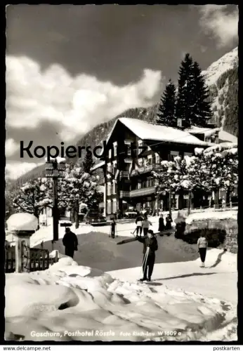 ÄLTERE POSTKARTE GASCHURN POSTHOTEL RÖSSLE Ski skiing Briefmarke Drache stamp dragon winter postcard AK Ansichtskarte