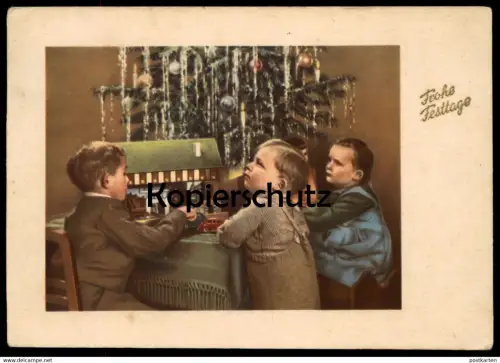 ALTE POSTKARTE FROHE FESTTAGE BESCHERUNG DDR SPIELZEUG KINDER Blechspielzeug Weihnachten postcard cpa AK Ansichtskarte