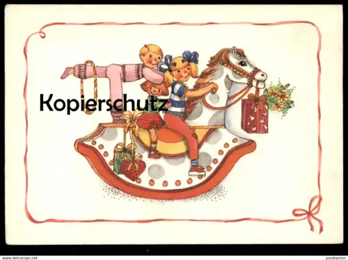ÄLTERE KÜNSTLER POSTKARTE KINDER AUF SCHAUKELPFERD DDR rocker rocking horse cheval à bascule cpa Ansichtskarte postcard