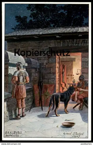 ALTE LITHO POSTKARTE SAALBURG AUF WACHE SIGN. CARL NEBEL Schäferhund dog chien Ansichtskarte postcard AK cpa