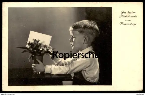 ALTE POSTKARTE DIE BESTEN GLÜCKWÜNSCHE ZUM NAMENSTAGE JUNGE MIT BRIEF boy Kind child enfant Ansichtskarte postcard cpa