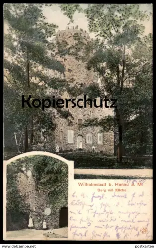 ALTE POSTKARTE WILHELMSBAD BEI HANAU AM MAIN BURG MIT KÜCHE castle chateau postcard Ansichtskarte AK cpa