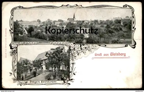 ALTE POSTKARTE GRUSS AUS GLEISBERG PEEGE'S RESTAURANT ROSSWEIN Marke Uhlmann Waage Einkaufswert 10 Pfennig 31.12.1939