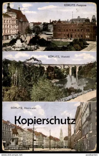 ALTE POSTKARTE GÖRLITZ POSTPLATZ VIADUKT MIT DAMPFLOK OBERMARKT Zgorzelec Lokomotive AK Ansichtskarte postcard cpa