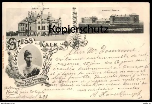 ALTE POSTKARTE GRUSS AUS KALK CASINO CASERNE PRINZESSIN ADOLF ZU SCHAUMBURG LIPPE KÖLN cpa Ansichtskarte AK postcard