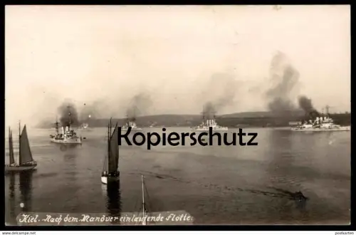 ALTE POSTKARTE KIEL NACH DEM MANÖVER EINLAUFENDE FLOTTE Kriegsschiff Kriegsschiffe warship warships cpa AK postcard