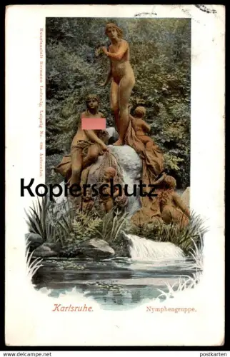 ALTE POSTKARTE KARLSRUHE NYMPHENGRUPPE Nymphe nymph nude woman breast women cpa AK postcard Ansichtskarte