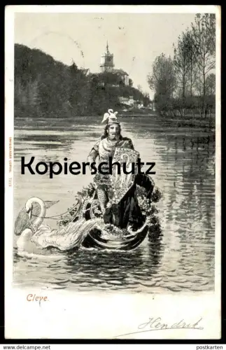 ALTE POSTKARTE CLEVE LOHENGRIN KERMISDAHL SCHWANENBURG Kleve Schwan Sage Boot Sohn Parzival Ansichtskarte cpa postcard