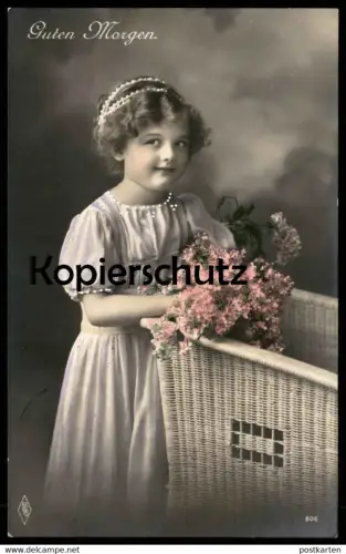ALTE POSTKARTE GUTEN MORGEN MÄDCHEN BLUMEN Kind child enfant children Kinder enfants girl AK Ansichtskarte postcard cpa