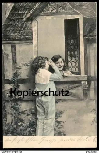 ALTE POSTKARTE KINDER FLÜSTERN GEHEIMNIS INS OHR child enfant secret children Kinder enfants girl Ansichtskarte postcard