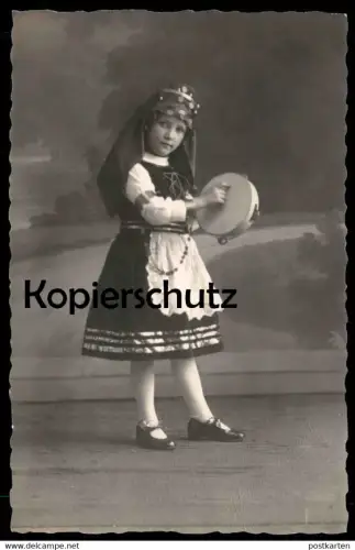 ALTE POSTKARTE MÄDCHEN MIT TAMBURIN ATELIER GIEGERICH NIEDER-INGELHEIM Kind gypsi tambourine traditional costume photo