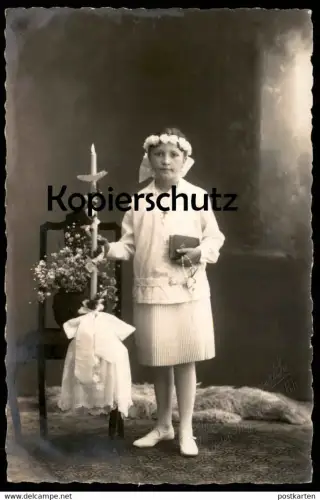 ALTE FOTO POSTKARTE MÄDCHEN HEILIGE KOMMUNION ATELIER GIEGERICH NIEDER-INGELHEIM child enfant girl communion photo cpa