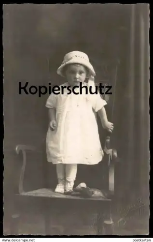 ALTE FOTO POSTKARTE KIND MIT BÄR ATELIER GIEGERICH NIEDER-INGELHEIM child enfant girl Teddybär ours bear Teddy photo cpa