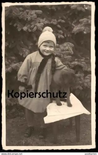 ALTE FOTO POSTKARTE MÄDCHEN KIND MIT KATZE ? HUND ? child enfant girl dog cat ? chat ? chien cpa photo postcard AK