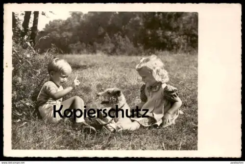 ALTE POSTKARTE KINDER MIT HUND Kind child enfant girl boy children enfants dog chien cpa postcard AK Ansichtskarte