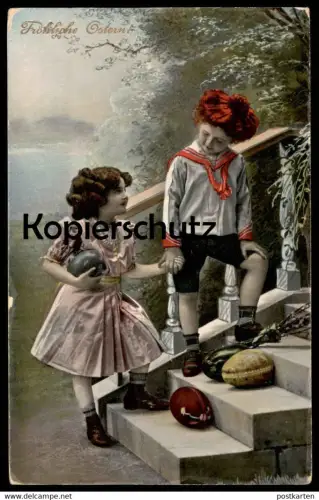 ALTE POSTKARTE FRÖHLICHE OSTERN KINDER OSTEREIER enfants children boy girl easter egg Eier Ei postcard AK Ansichtskarte
