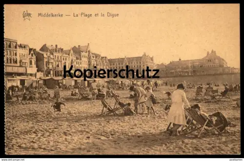ALTE POSTKARTE MIDDELKERKE LA PLAGE ET LA DIGUE FRAU IM KLEID femme woman beach Strand cpa postcard AK Ansichtskarte