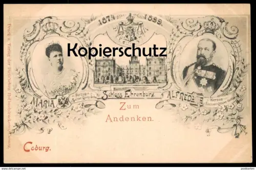ALTE POSTKARTE COBURG ZUM ANDENKEN SCHLOSS EHRENBURG HERZOGIN MARIA & HERZOG ALFRED 1874-1899 postcard AK Ansichtskarte