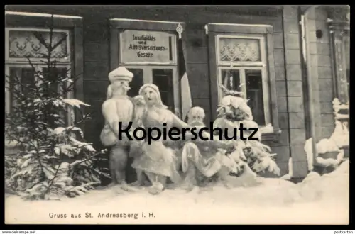 ALTE POSTKARTE GRUSS AUS ST. ANDREASBERG IM HARZ SCHNEEMANN RENTE UNFALL Schneefiguren Altersversorgungsgesetz postcard