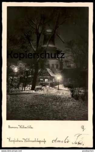 ALTE POSTKARTE BREMEN WALLMÜHLE BEI NACHT IM SCHNEE MÜHLE moulin à vent windmill molen Ansichtskarte postcard AK cpa