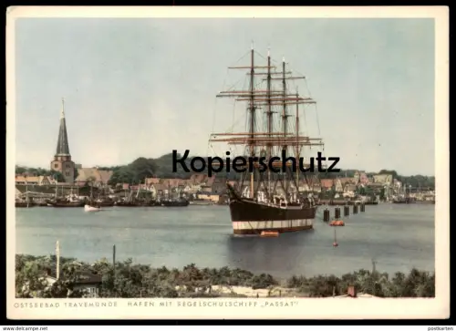 ALTE POSTKARTE OSTSEEBAD TRAVEMÜNDE HAFEN SEGELSCHULSCHIFF PASSAT Segelschiff sailing vessel bateau voilier Schiff ship