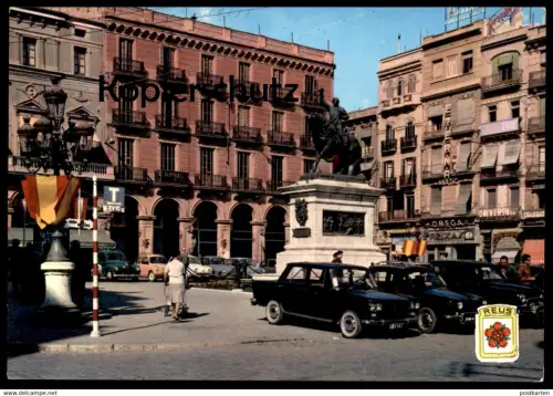 ÄLTERE POSTKARTE REUS PLAZA DEL GENERAL PRIM TAXI SCHILD Cab car Taxen Taxis Espana AK Ansichtskarte cpa postcard