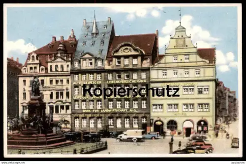 ALTE POSTKARTE LEIPZIG MARKT MARKENHAUS HERBERT LANGE MESSE 1948 LEIPZIGER VERSICHERUNG AK Ansichtskarte cpa postcard