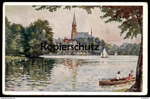 ALTE KÜNSTLER POSTKARTE SCHLOSSTEICH CHEMNITZ NACH EINEM ORGINAL VON D. BAUMGÄRTEL 1928 AK Ansichtskarte cpa postcard