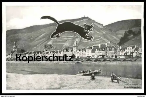 ALTE POSTKARTE ZELL AN DER MOSEL FÄHRE SCHWARZE KATZ cat chat catte wine vin Ansichtskarte AK cpa postcard