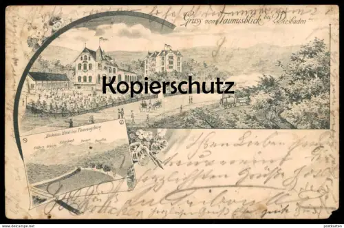 ALTE LITHO POSTKARTE GRUSS VOM TAUNUSBLICK BEI WIESBADEN 1897 DAMPFLOK ZUG train cpa postcard AK Ansichtskarte