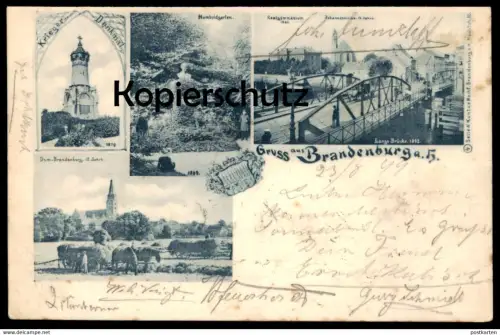 ALTE POSTKARTE GRUSS AUS BRANDENBURG AN DER HAVEL KRIEGERDENKMAL REALGYMNASIUM DOM HUMBOLDTGARTEN 1899 cpa postcard
