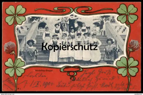 ALTE JUGENDSTIL POSTKARTE REICHSBAU-GRUPPE DRESDEN BAUAUSSTELLUNG 1900 Kleeblatt postcard Ansichtskarte cpa AK