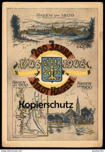 ALTE POSTKARTE 200 JAHRE STADT HAGEN 1946 VOM KRATZHOF AUS GESEHEN UM 1800 UM 1700 UM 1900 cpa AK Ansichtskarte postcard