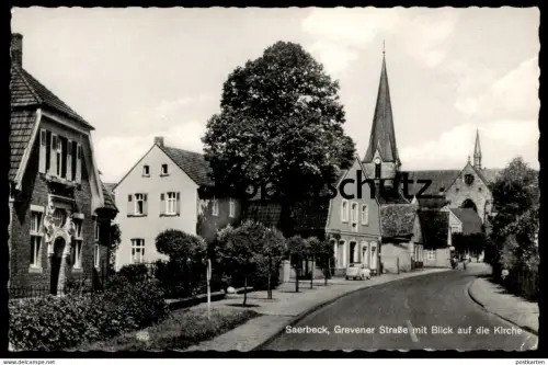 ÄLTERE POSTKARTE SAERBECK GREVENER STRASSE MIT BLICK AUF DIE KIRCHE cpa postcard AK Ansichtskarte