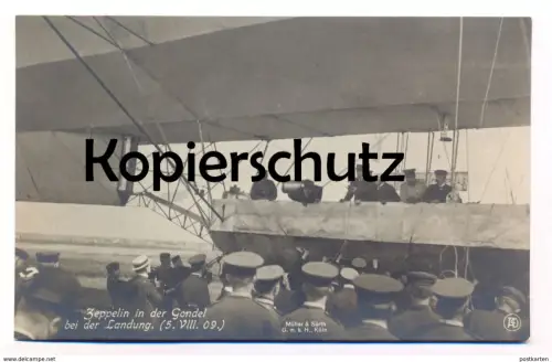 ALTE POSTKARTE ZEPPELIN IN DER GONDEL BEI DER LANDUNG 5.VIII.09. Ballon airship Köln 1909 dirigeable cpa AK postcard