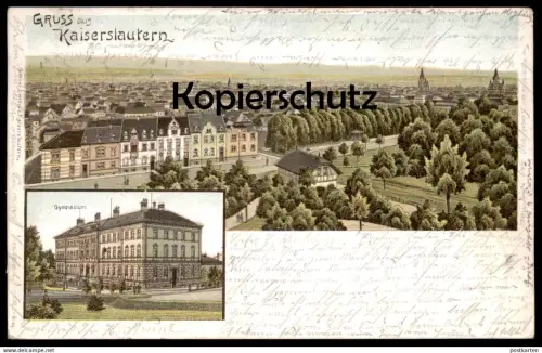 ALTE LITHO POSTKARTE GRUSS AUS KAISERSLAUTERN GYMNASIUM PANORAMA cpa AK Ansichtskarte postcard